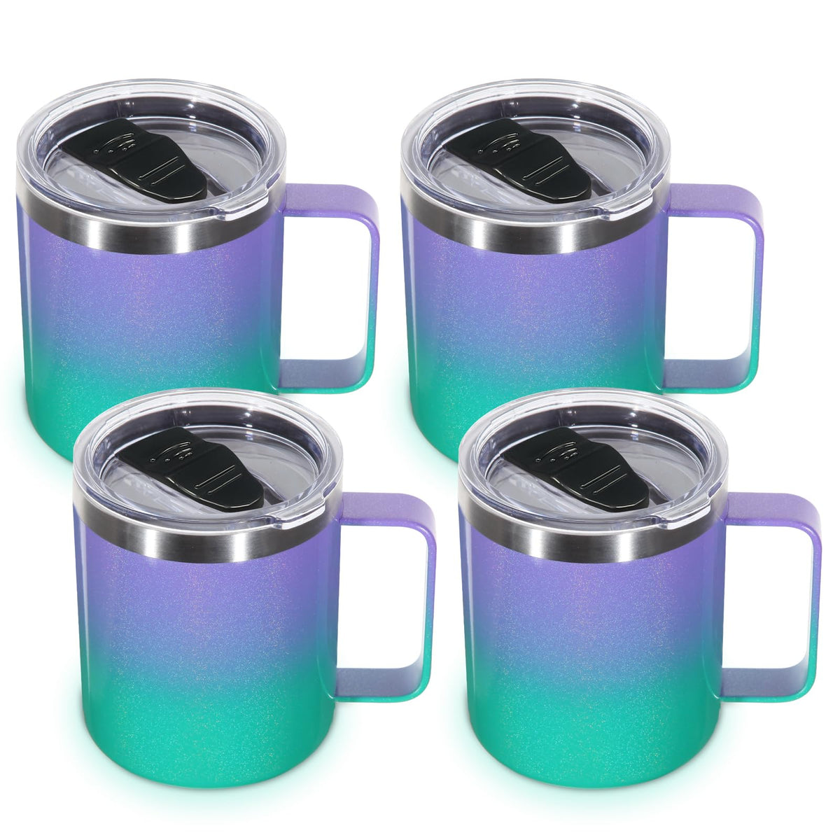 Volhoply 14oz Insulated Stainless Steel Coffee Mug with Lid Bulk 8 Pack,Double Wall Vacuum Travel Coffee Cup with Handle,Reusable Metal Cups Tumbler Cup, Camping Mugs,Ideal Gifts(Mix,8)