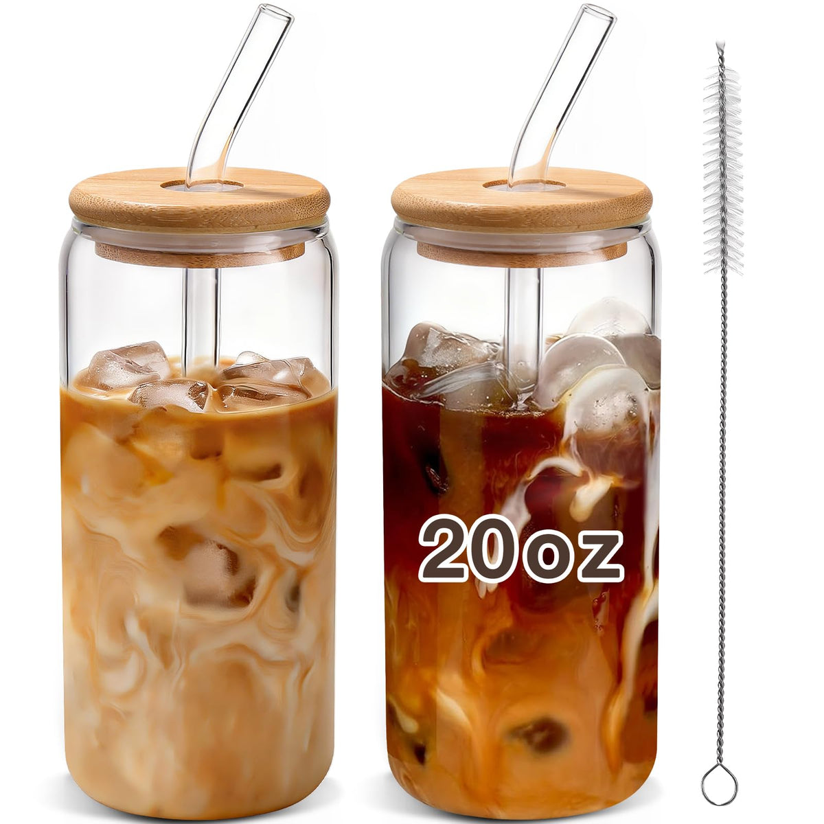 Iced Coffee Cups with Lids,Glass Cups with Lids and Straws,2 Coffee Tumbler
