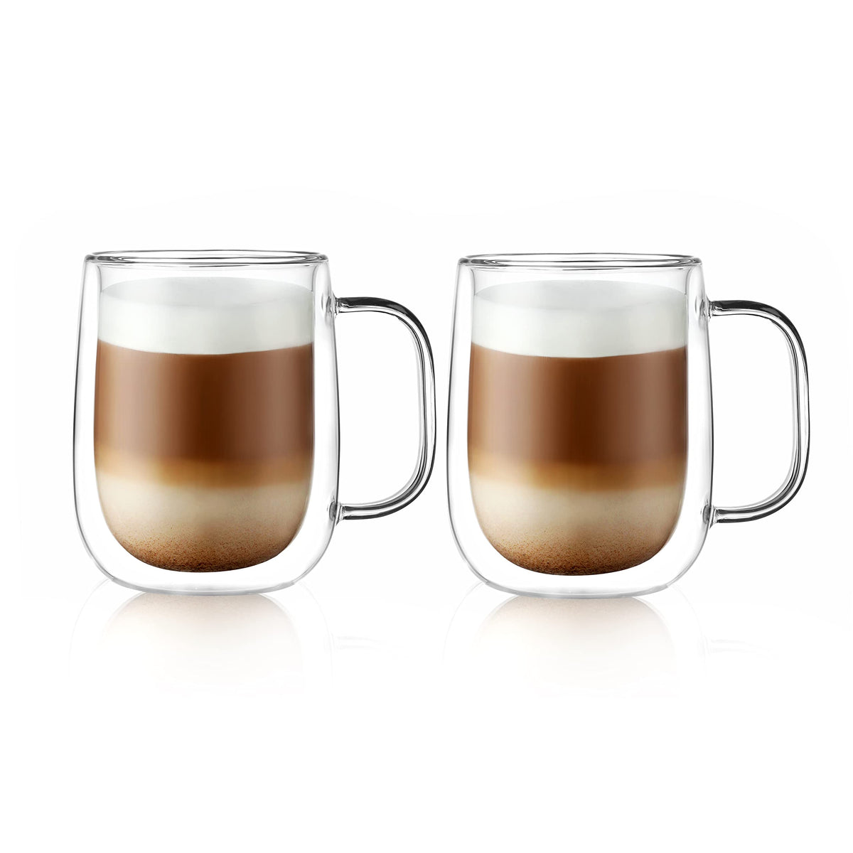 CNGLASS Large Double Wall Glass Coffee Mug 15.2oz,Clear Insulated Glass Espresso Cup with Big Handle,Clear Glass Espresso Mugs for Latte,Cappuccino,Tea Bag,Hot and Cold Beverages,set of 4