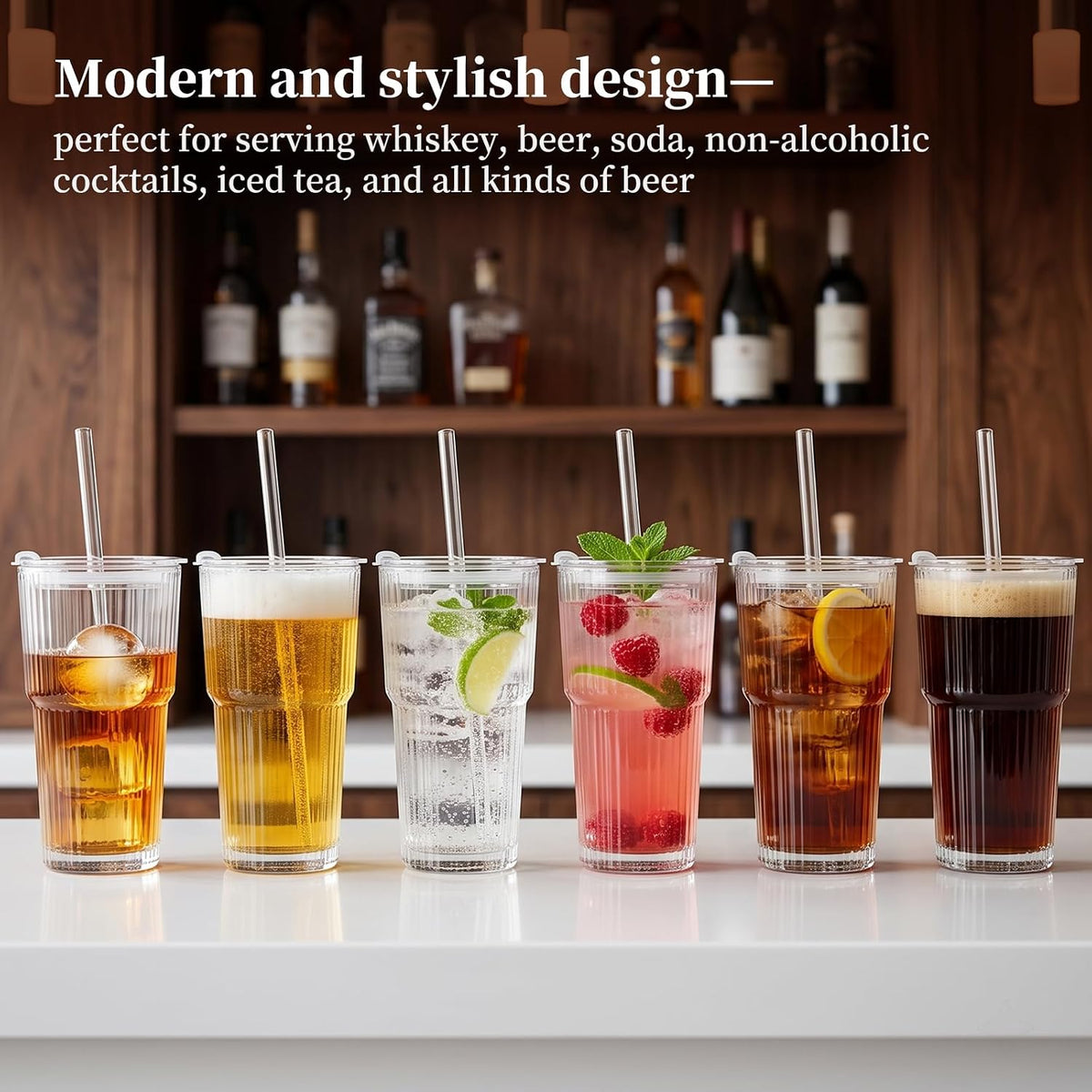 20oz Iced Coffee Cups with Lids and Straws, 2 Pcs