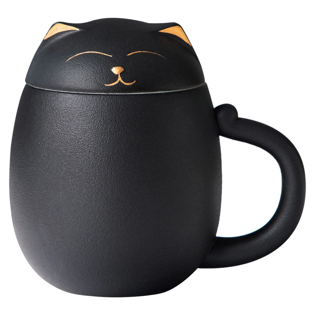 HEER Cat Ceramic Tea Mug 13.5oz with Infuser and Lid, Green