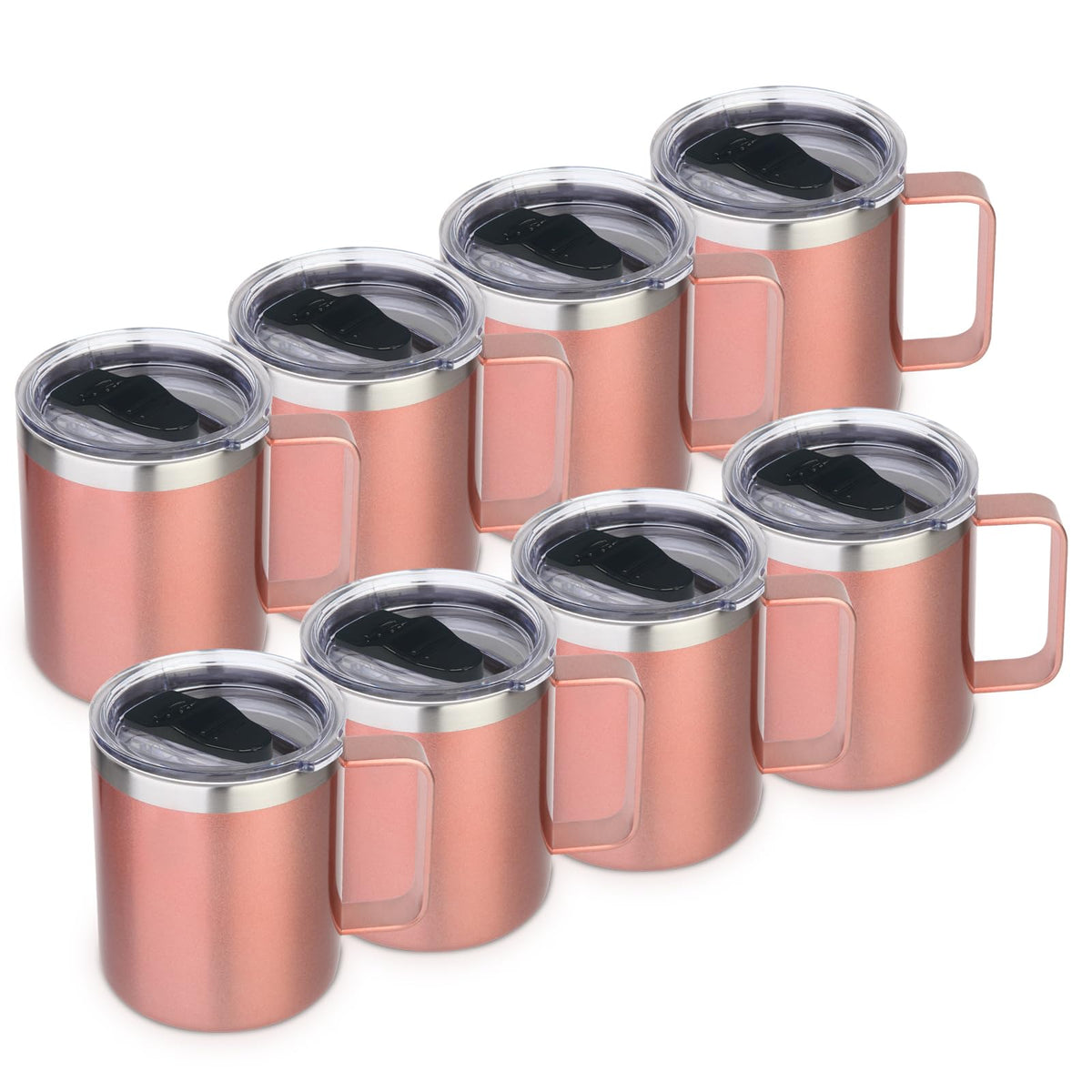 Volhoply 14oz Insulated Stainless Steel Coffee Mug with Lid Bulk 8 Pack,Double Wall Vacuum Travel Coffee Cup with Handle,Reusable Metal Cups Tumbler Cup, Camping Mugs,Ideal Gifts(Mix,8)