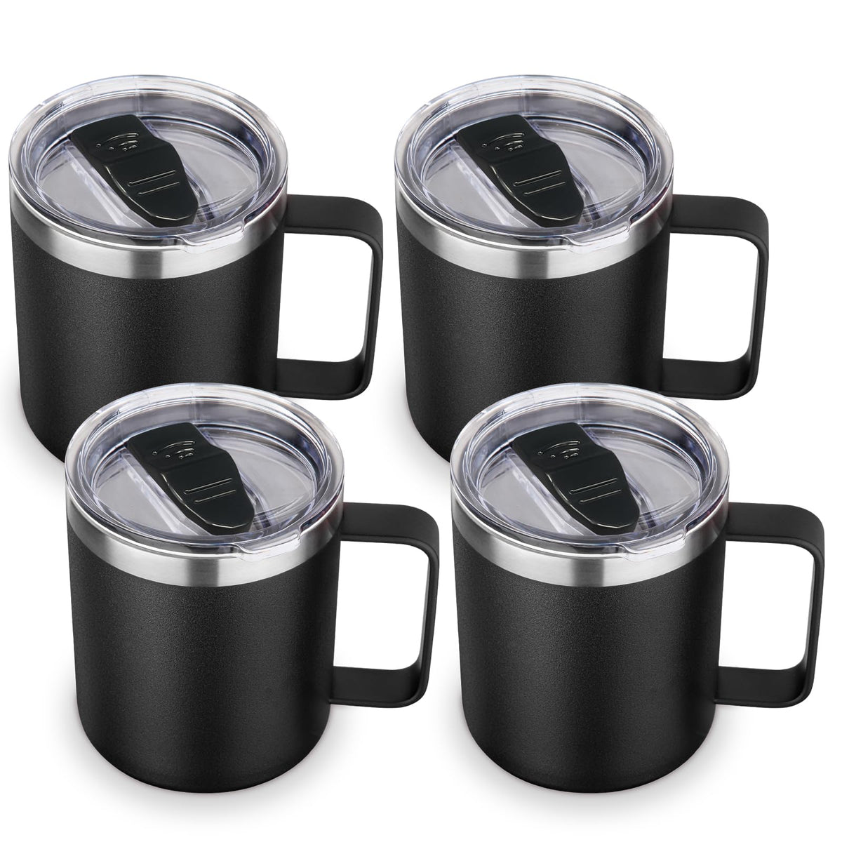 Volhoply 14oz Insulated Stainless Steel Coffee Mug with Lid Bulk 8 Pack,Double Wall Vacuum Travel Coffee Cup with Handle,Reusable Metal Cups Tumbler Cup, Camping Mugs,Ideal Gifts(Mix,8)