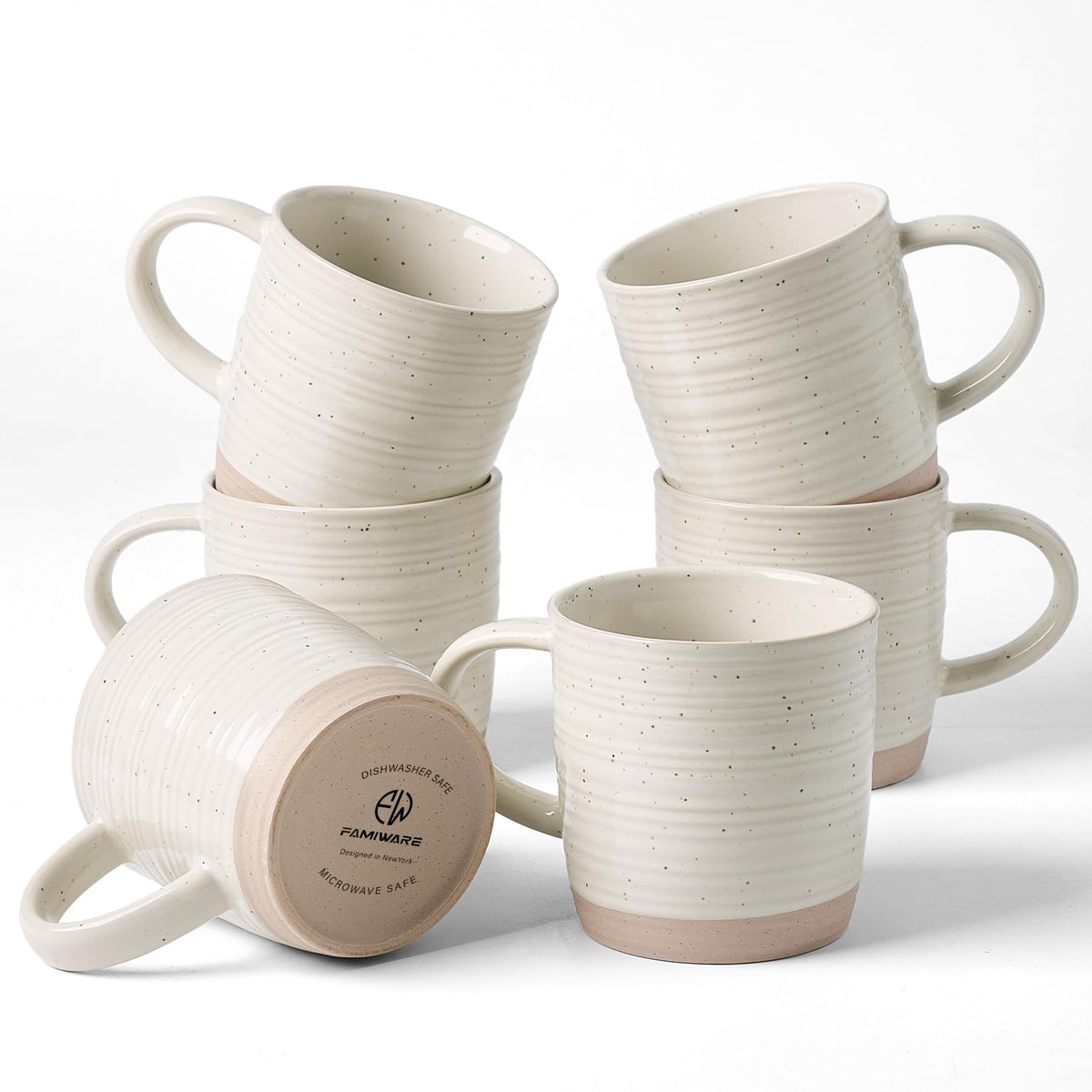 famiware Coffee Mugs Set of 6, 13 oz Mug Set, Ceramic Cup Set with Handle