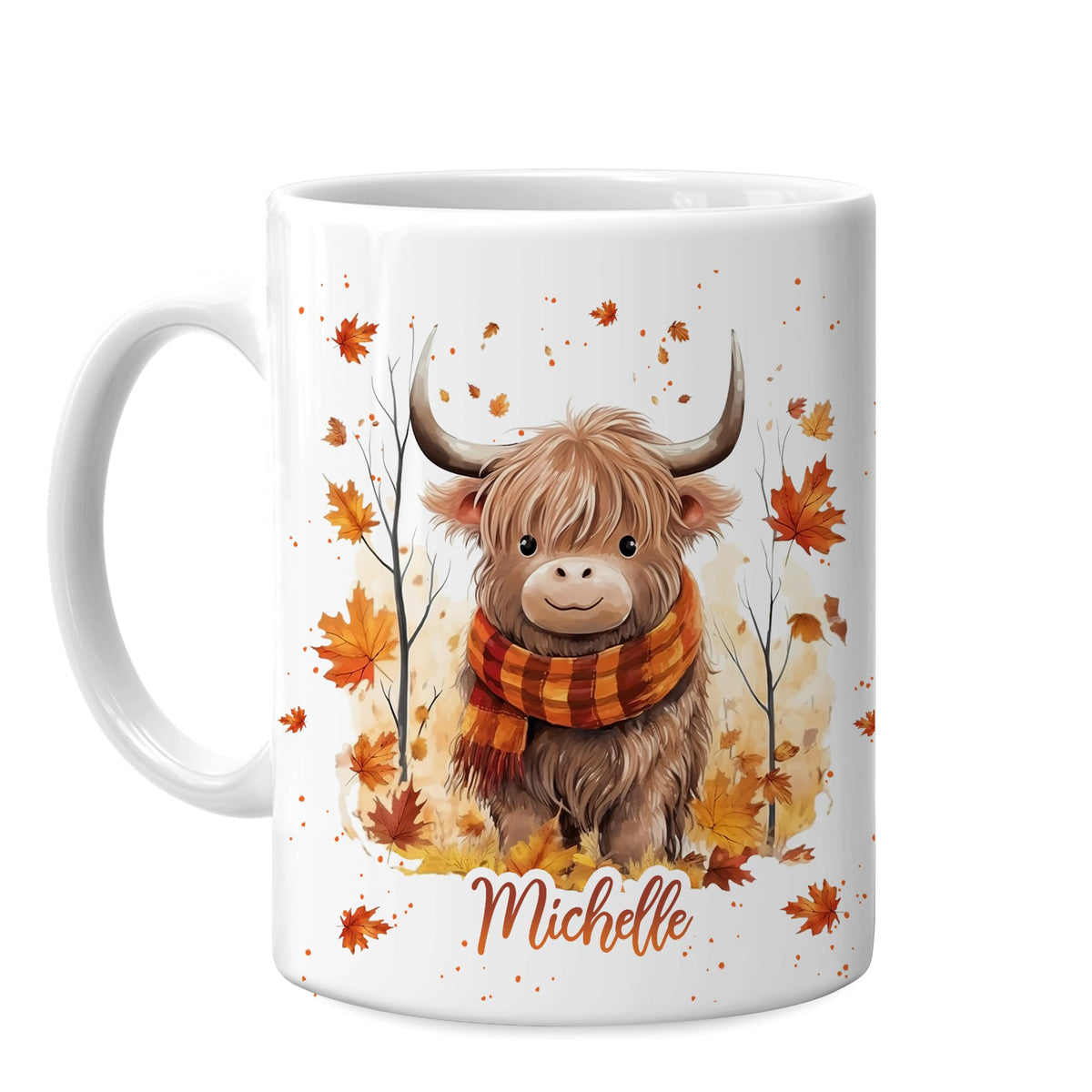 Hyturtle Fall Highland Cow Maple Leave Coffee Mug with Spoon Gift For Women