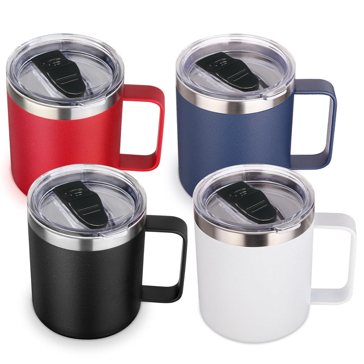 Volhoply 14oz Insulated Stainless Steel Coffee Mug with Lid Bulk 8 Pack,Double Wall Vacuum Travel Coffee Cup with Handle,Reusable Metal Cups Tumbler Cup, Camping Mugs,Ideal Gifts(Mix,8)