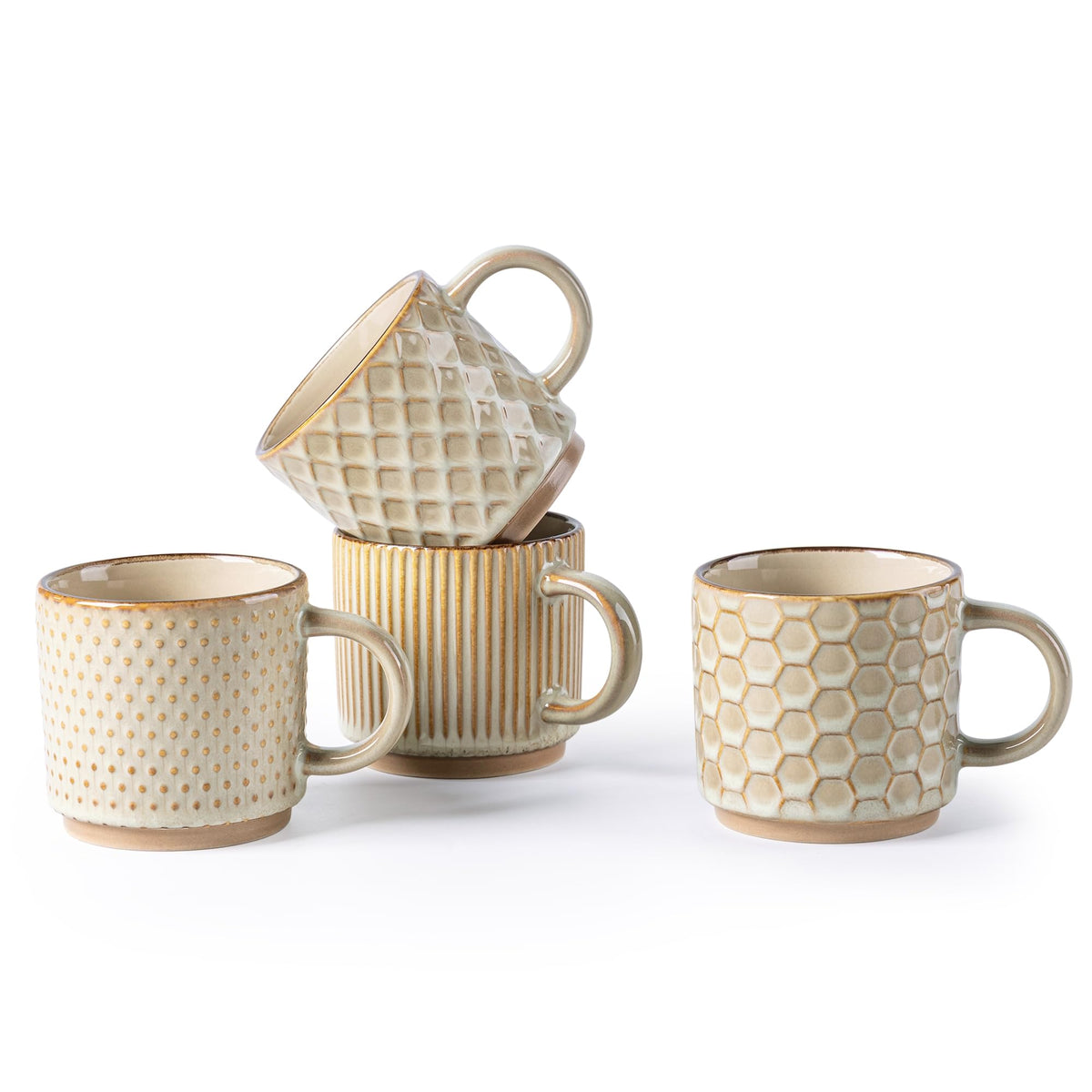 GBhome 15 OZ Stackable Coffee Mugs Set of 4, Ceramic Coffee Cups Set