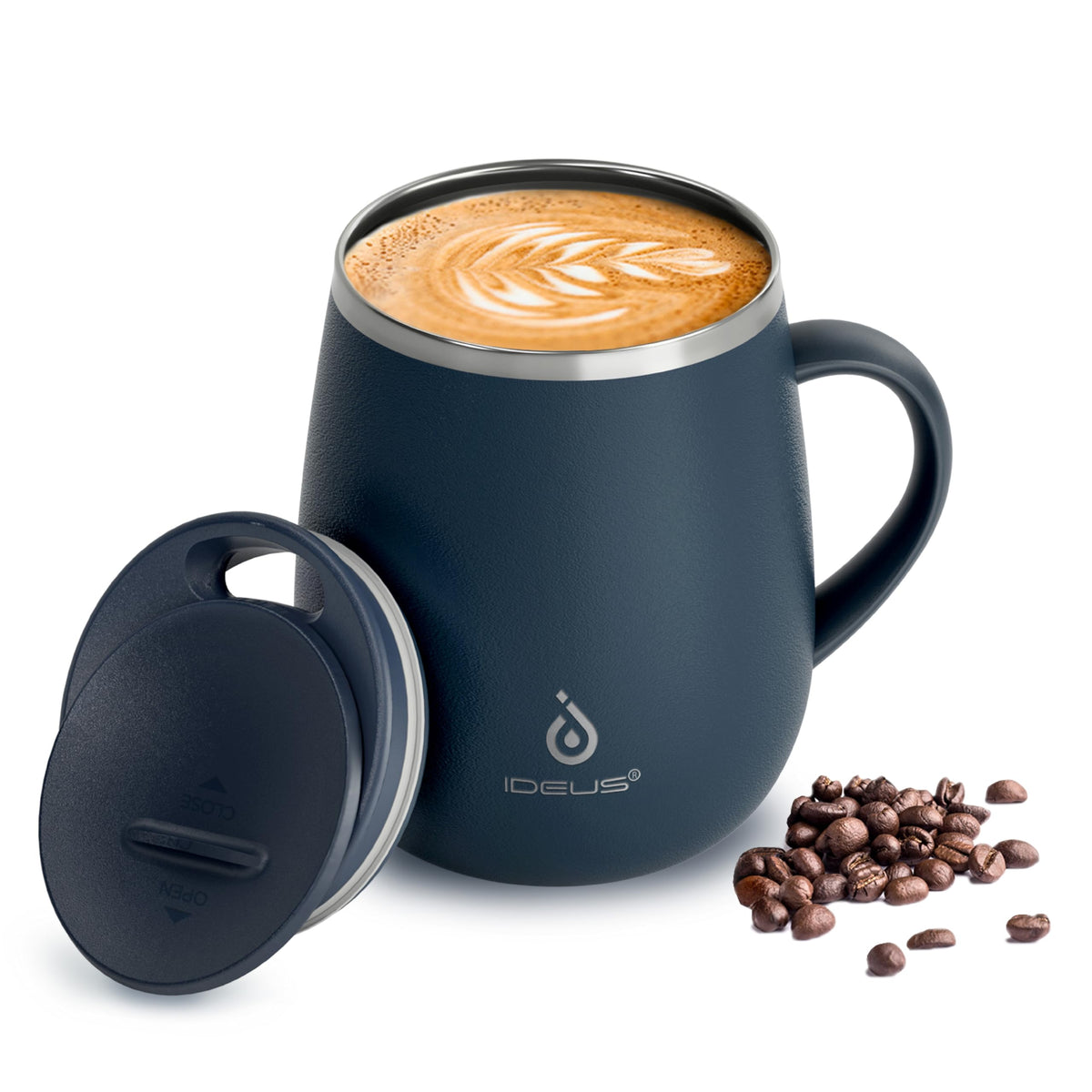 Ideus 16 oz Insulated Coffee Mug with Lid and Handle (Celadon, FUJI DAWN)