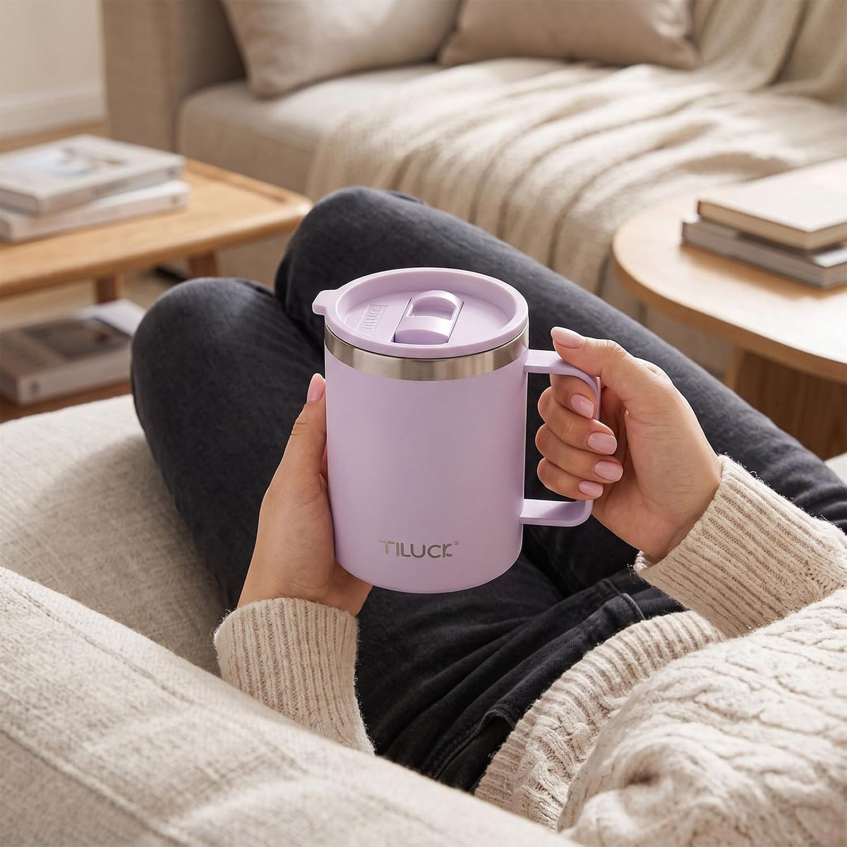 TILUCK 12 oz Insulated Coffee Mug with Lid and Handle