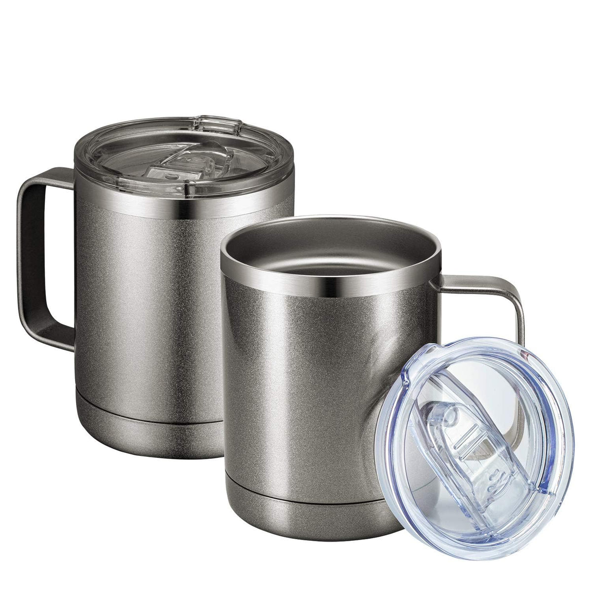 MEWAY 12oz Coffee Mug With Handle and Sliding Lid,Stainless Steel Travel Tumbler Cup with Handle,Double Wall Vacuum Insulated Camping Cup for Hot & Cold Drinks Tea (Lilac,Set of 1)