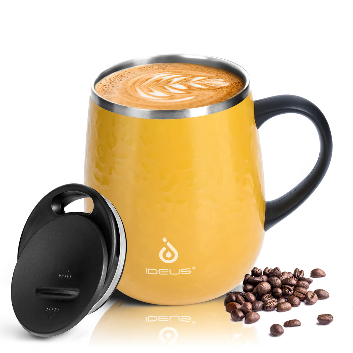 Ideus 16 oz Insulated Coffee Mug with Lid and Handle (Celadon, FUJI DAWN)