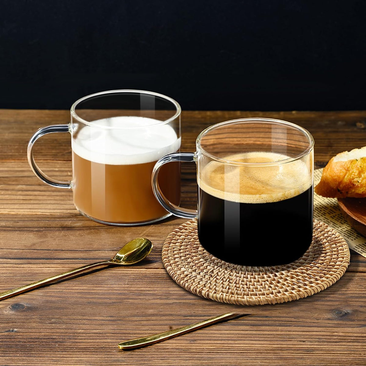 PARACITY Glass Mug Set of 2, 14.2 fl oz Clear Coffee Cups with Handles