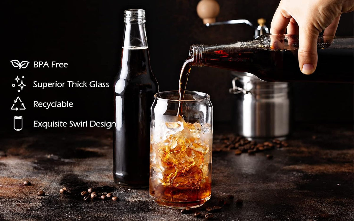 Drinking Glasses with Lid, Straw, 16oz Glass Cup Iced Coffee Tumblers, 1 Pc