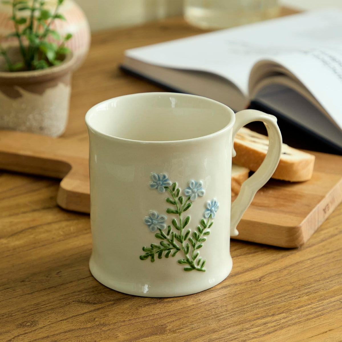 Artisanal Handcrafted Ceramic Mug with Sage Botanical Design - 10oz Off-White Stoneware Coffee Cup, Elegant Purple Sage Pattern, Dishwasher Safe, Comfort Grip Handle for Daily Use