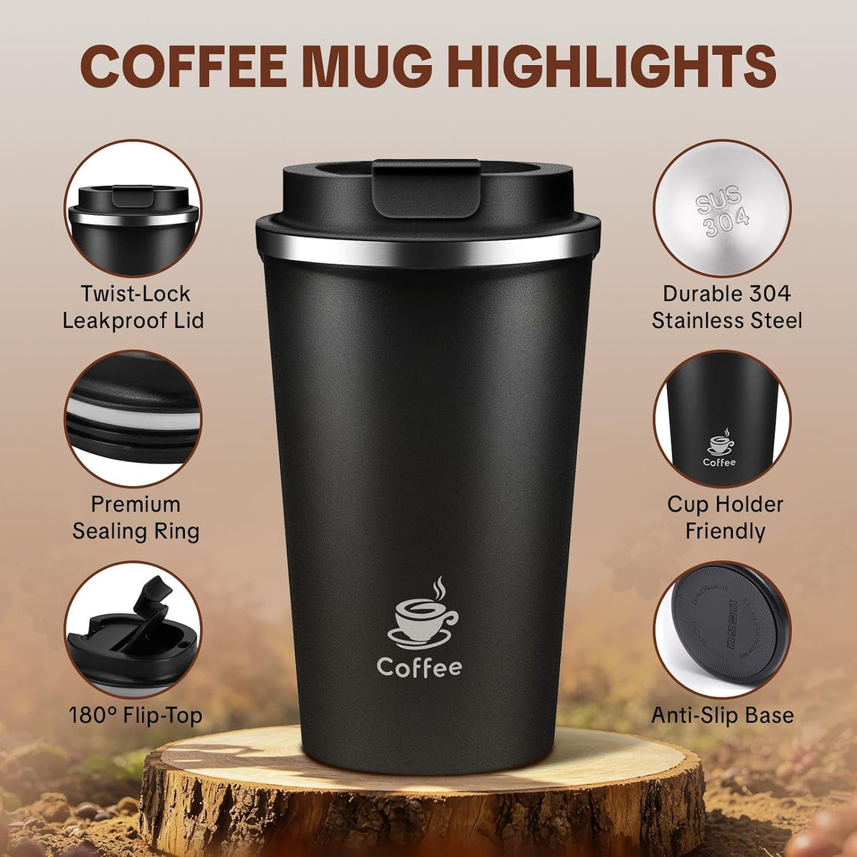 17oz Travel Coffee Mug ,Leakproof Vacuum Coffee Cup Insulated Tumbler