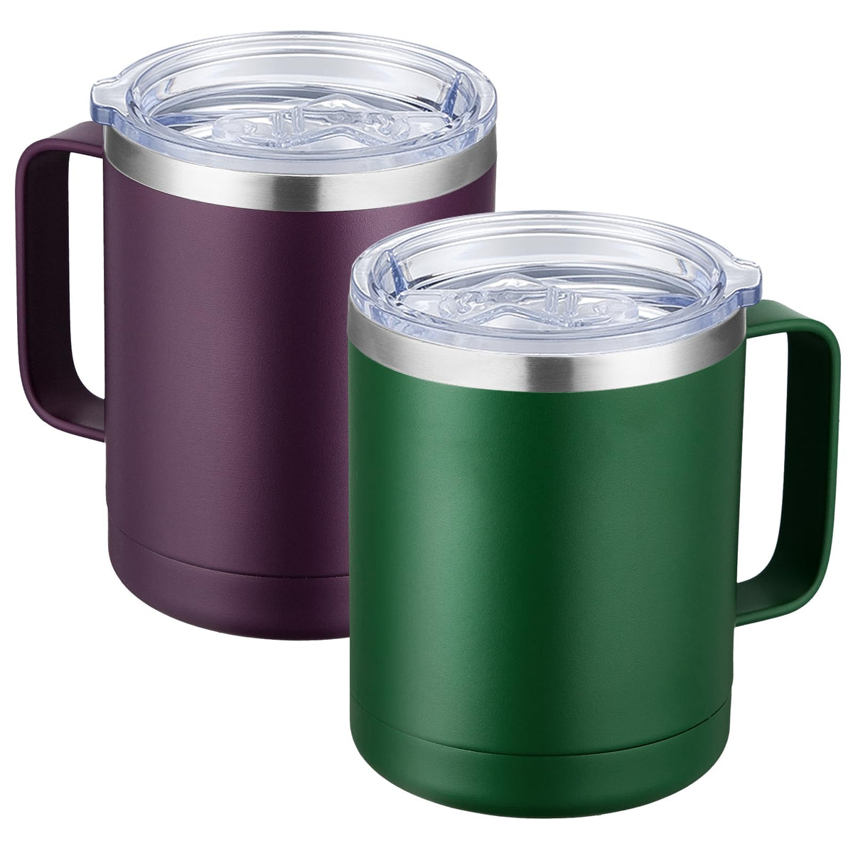 MEWAY 12oz Coffee Mug With Handle and Sliding Lid,Stainless Steel Travel Tumbler Cup with Handle,Double Wall Vacuum Insulated Camping Cup for Hot & Cold Drinks Tea (Lilac,Set of 1)
