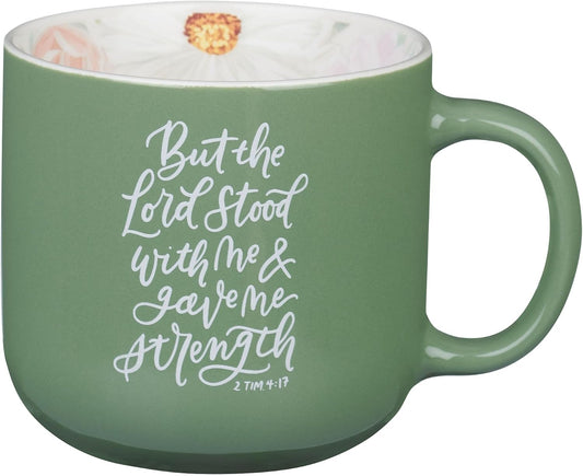 Christian Art Gifts Inspiring Ceramic Coffee Mug for Women: Lord Stood with Me Bible Verse, Microwave & Dishwasher Safe Novelty Cup, Sturdy Handle, Encouraging Gift for Women, Green Floral, 14 oz.