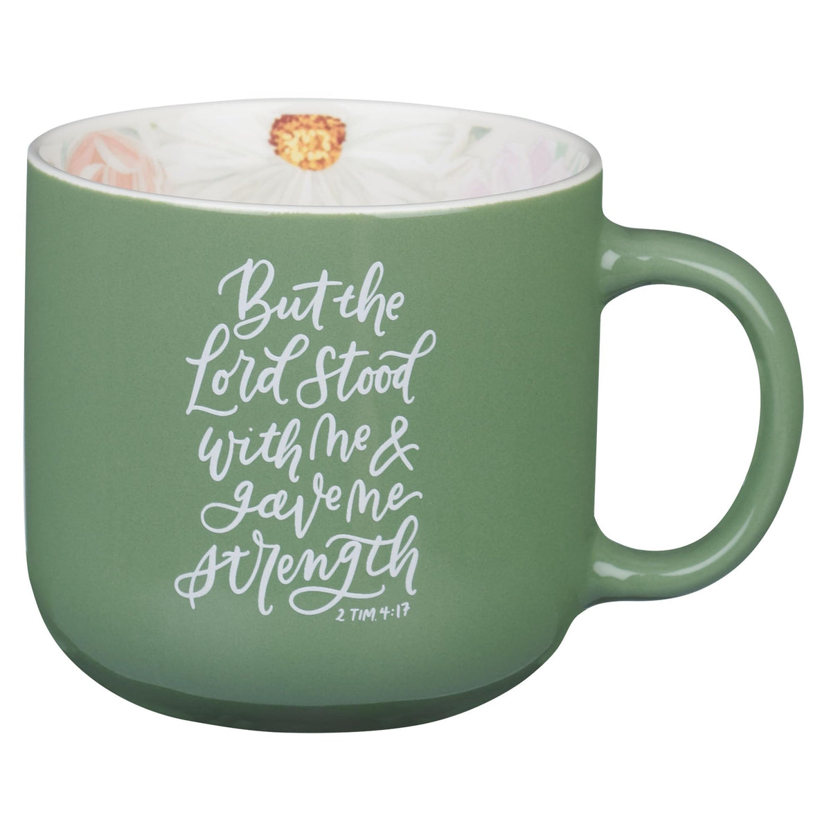 Christian Art Gifts Inspiring Ceramic Coffee Mug for Women: Lord Stood with Me Bible Verse, Microwave & Dishwasher Safe Novelty Cup, Sturdy Handle, Encouraging Gift for Women, Green Floral, 14 oz.