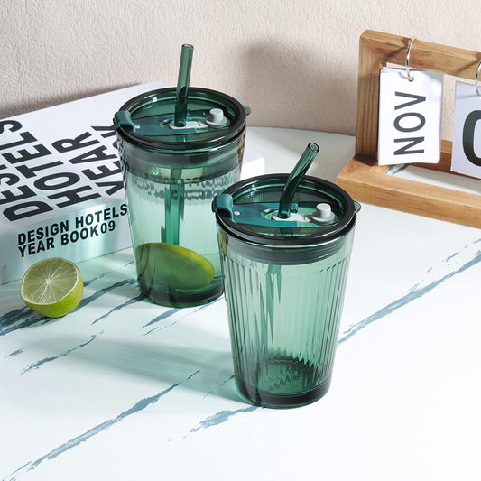 Joeyan Glass Tumbler with Straw and Lid,Green Glasses Water Cup with Straw
