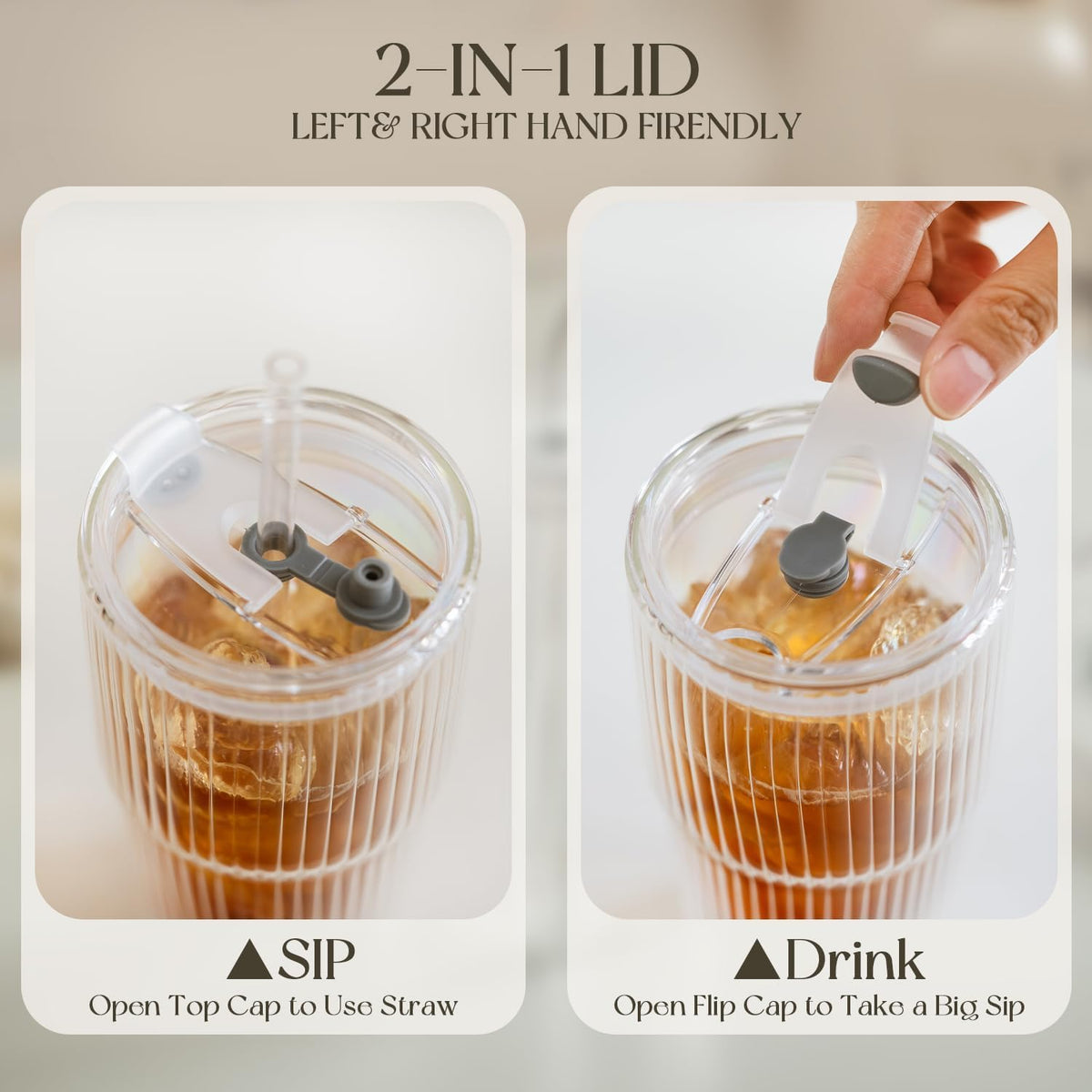 KEMORELA Double Wall Glass Tumbler,16oz Glass Tumbler with Lids and Straws