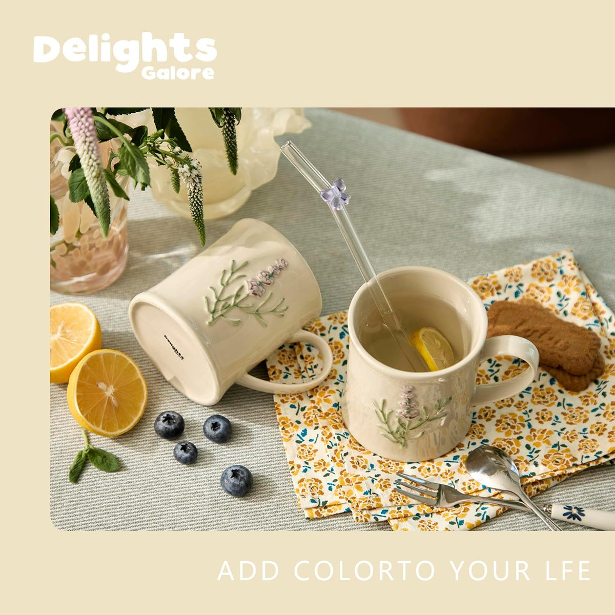 Artisanal Handcrafted Ceramic Mug with Sage Botanical Design - 10oz Off-White Stoneware Coffee Cup, Elegant Purple Sage Pattern, Dishwasher Safe, Comfort Grip Handle for Daily Use