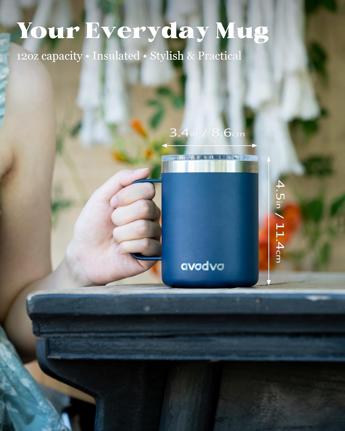 12oz Insulated Coffee Mug with 2 Lids & Handle, Stainless Steel Cup