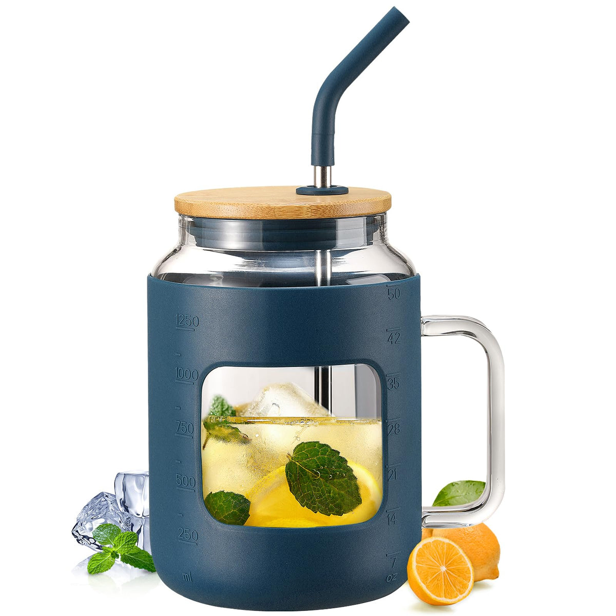 WINSA 50 oz Glass Water Bottles, 1.5 L, Black