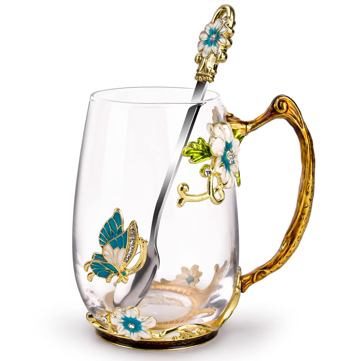 Tea Cup Glass Coffee Enamels Mug Gifts for Mom Women Christmas Birthday