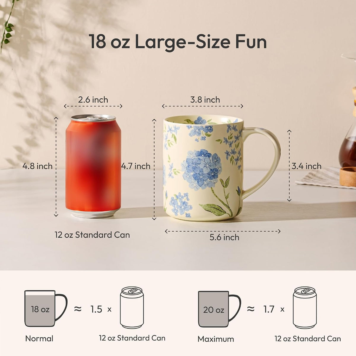 18 oz Large Ceramic Coffee Mug, Porcelain Tea Cup with Big Handle