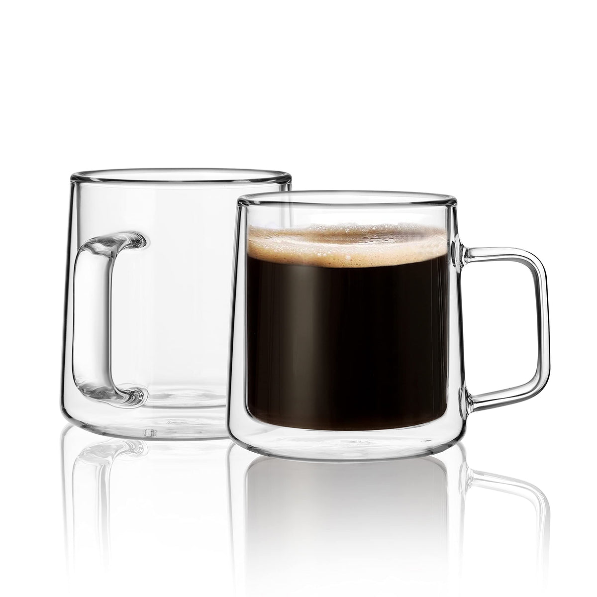 CNGLASS 10oz Glass Coffee Mugs,Double Wall Insulated Glass Mugs with Handle,Clear Espresso Mug for Latte,Cappuccino,Tea Bag,Set of 2