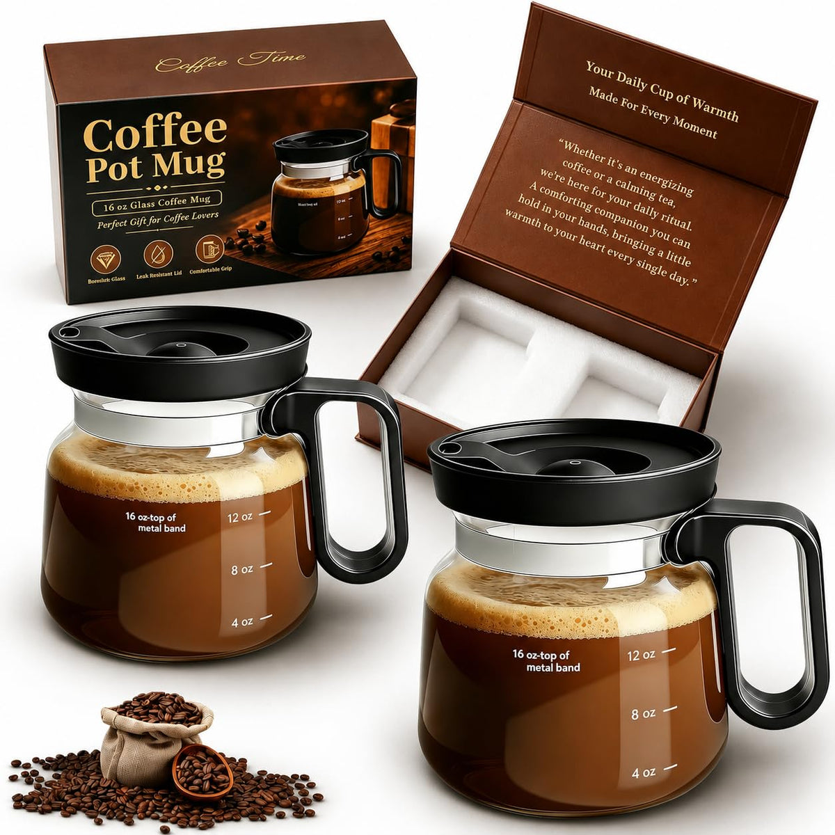 Shelprojsu 16oz Coffee Pot Mug,Glass Coffee Cups Mini Coffee Pot Coffee Mug,with Leak-proof Lid Large Capacity, For Ldeal Gift Coffee Lovers(1pc)