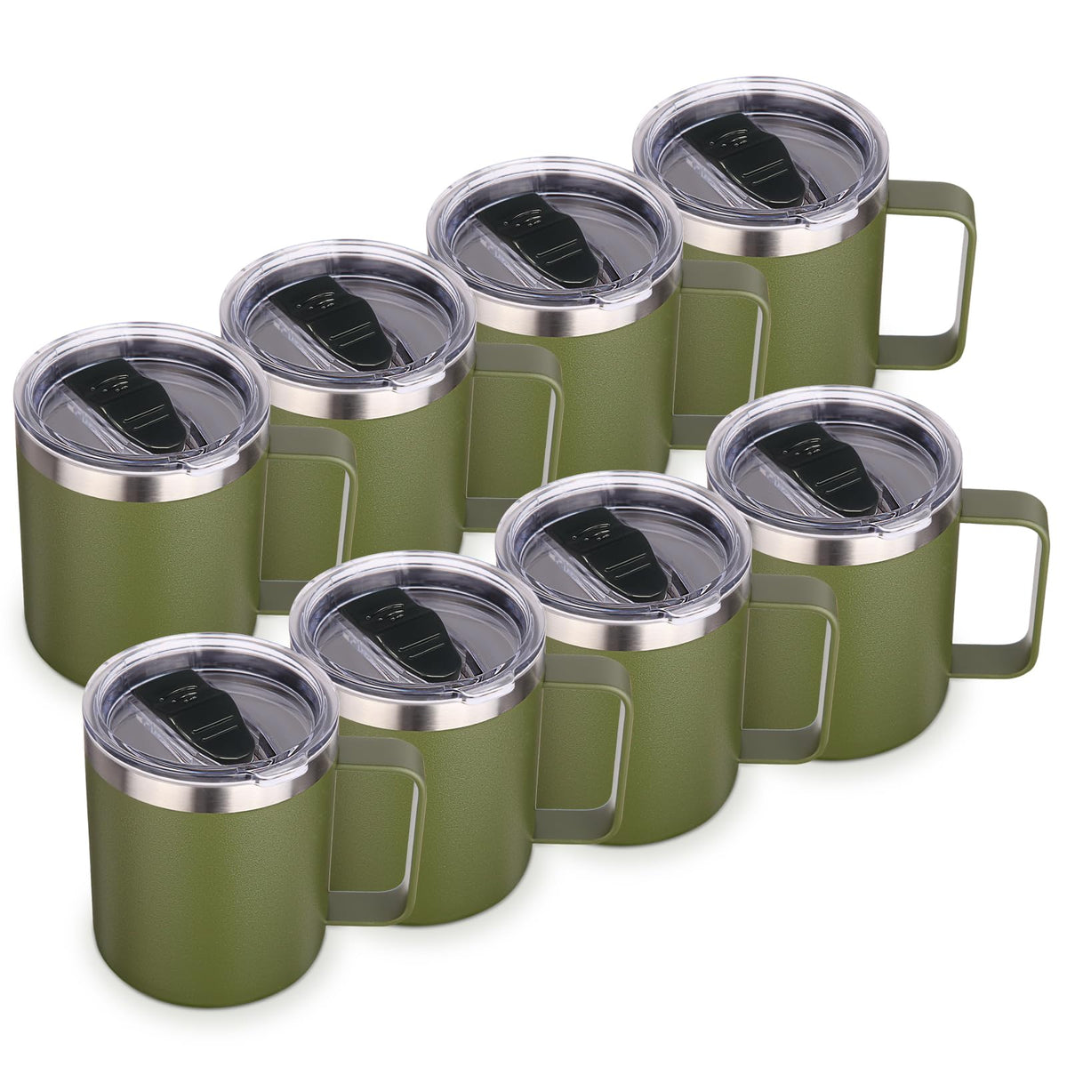 Volhoply 14oz Insulated Stainless Steel Coffee Mug with Lid Bulk 8 Pack,Double Wall Vacuum Travel Coffee Cup with Handle,Reusable Metal Cups Tumbler Cup, Camping Mugs,Ideal Gifts(Mix,8)