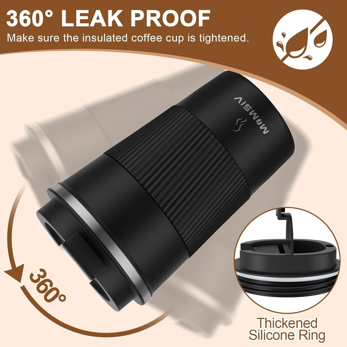 MOMSIV 12oz Travel Coffee Mug, Insulated Coffee Cup with Leakproof Lid