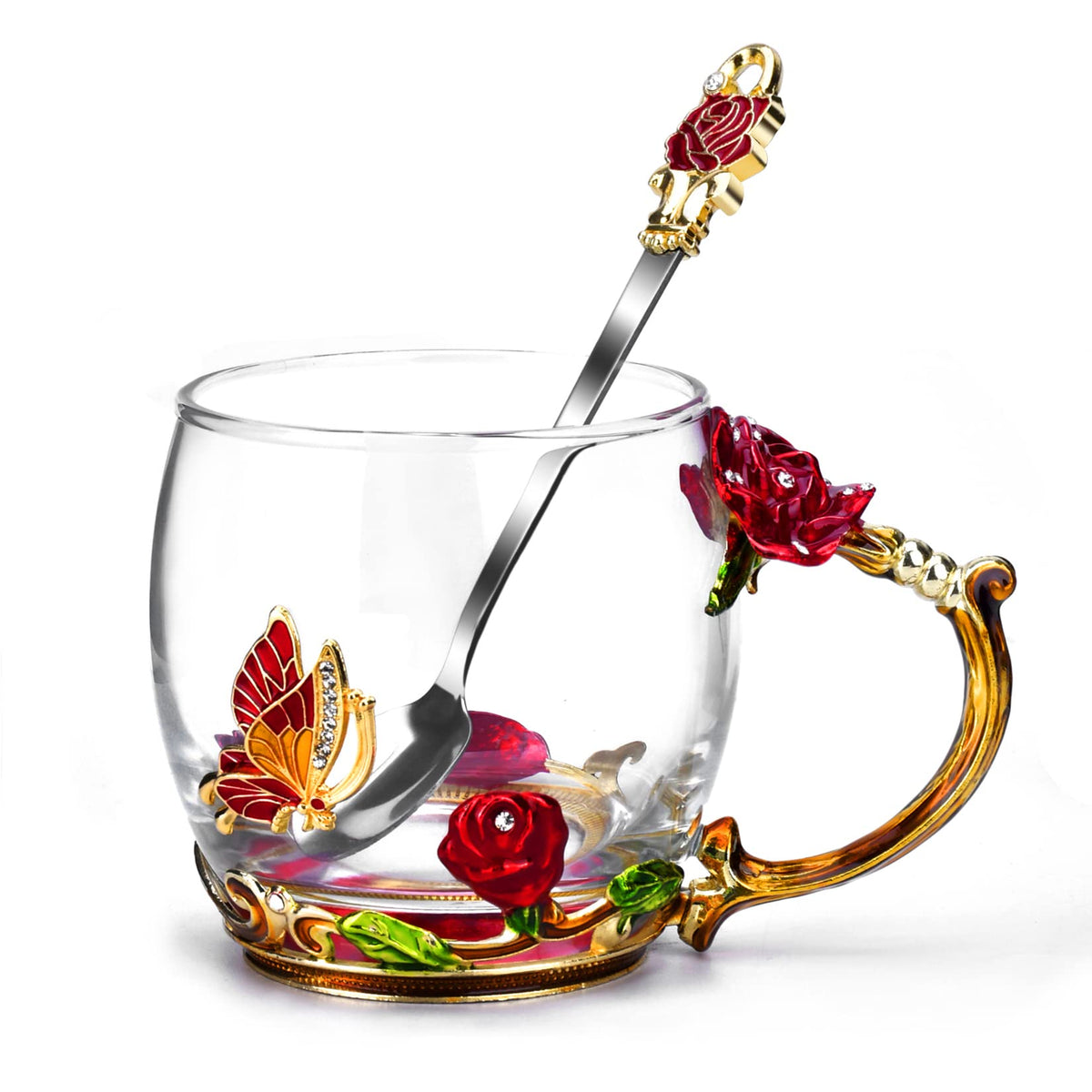 Tea Cup Glass Coffee Enamels Mug Gifts for Mom Women Christmas Birthday
