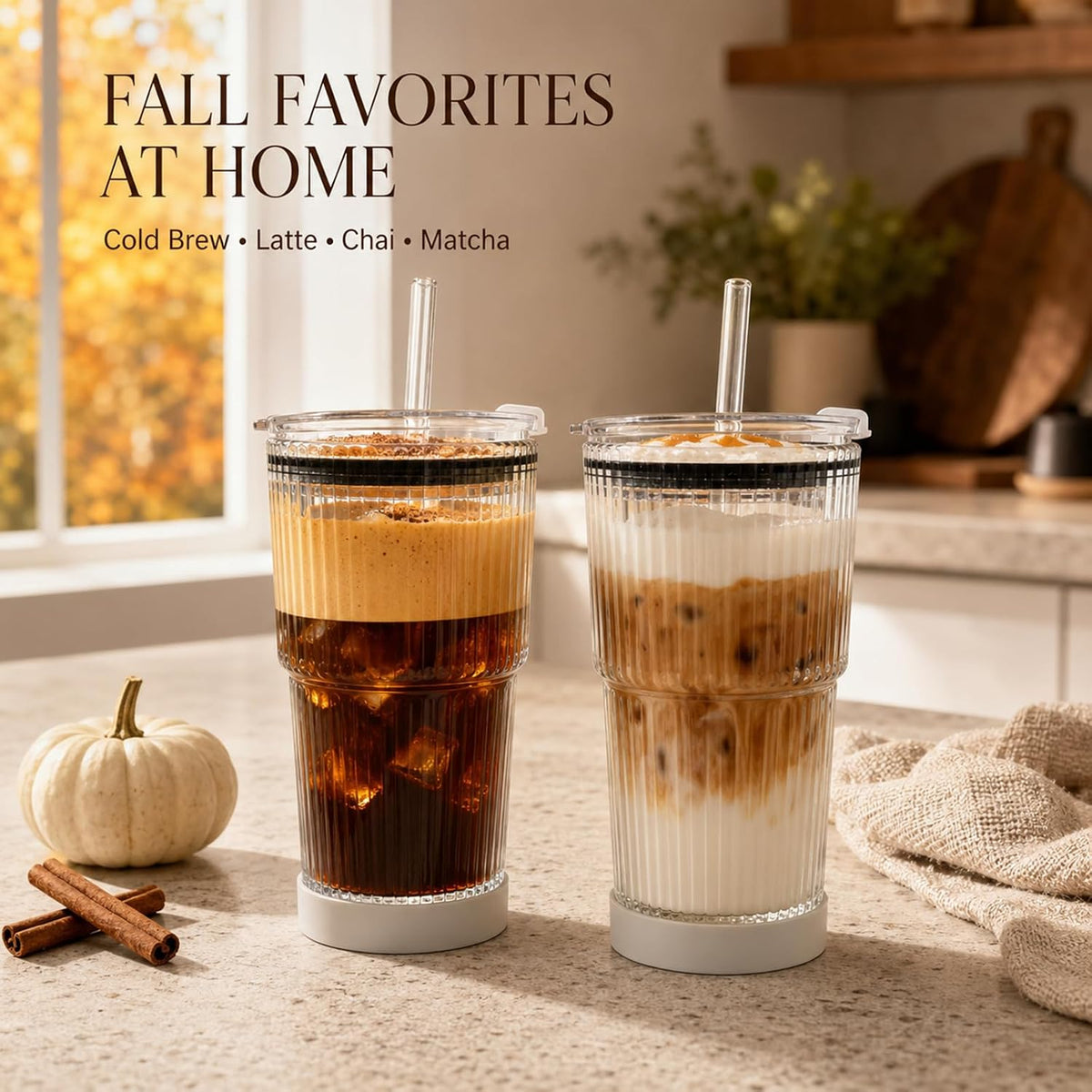 Dukars 20 oz Glass Iced Coffee Cups with Leakproof Lids and Tritan Straws