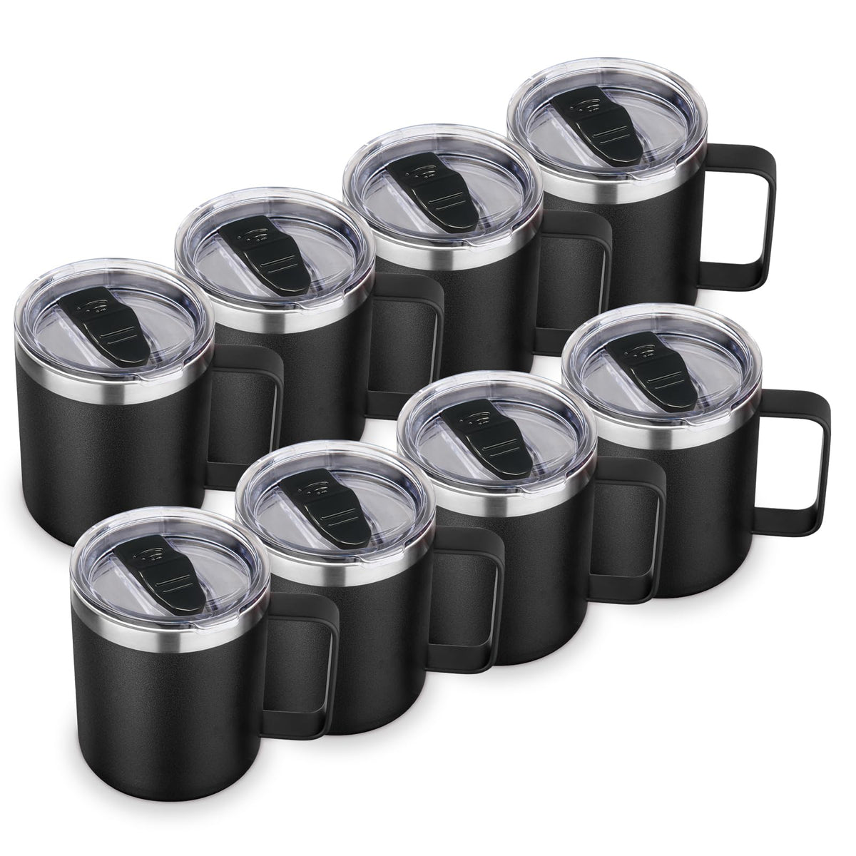 Volhoply 14oz Insulated Stainless Steel Coffee Mug with Lid Bulk 8 Pack,Double Wall Vacuum Travel Coffee Cup with Handle,Reusable Metal Cups Tumbler Cup, Camping Mugs,Ideal Gifts(Mix,8)