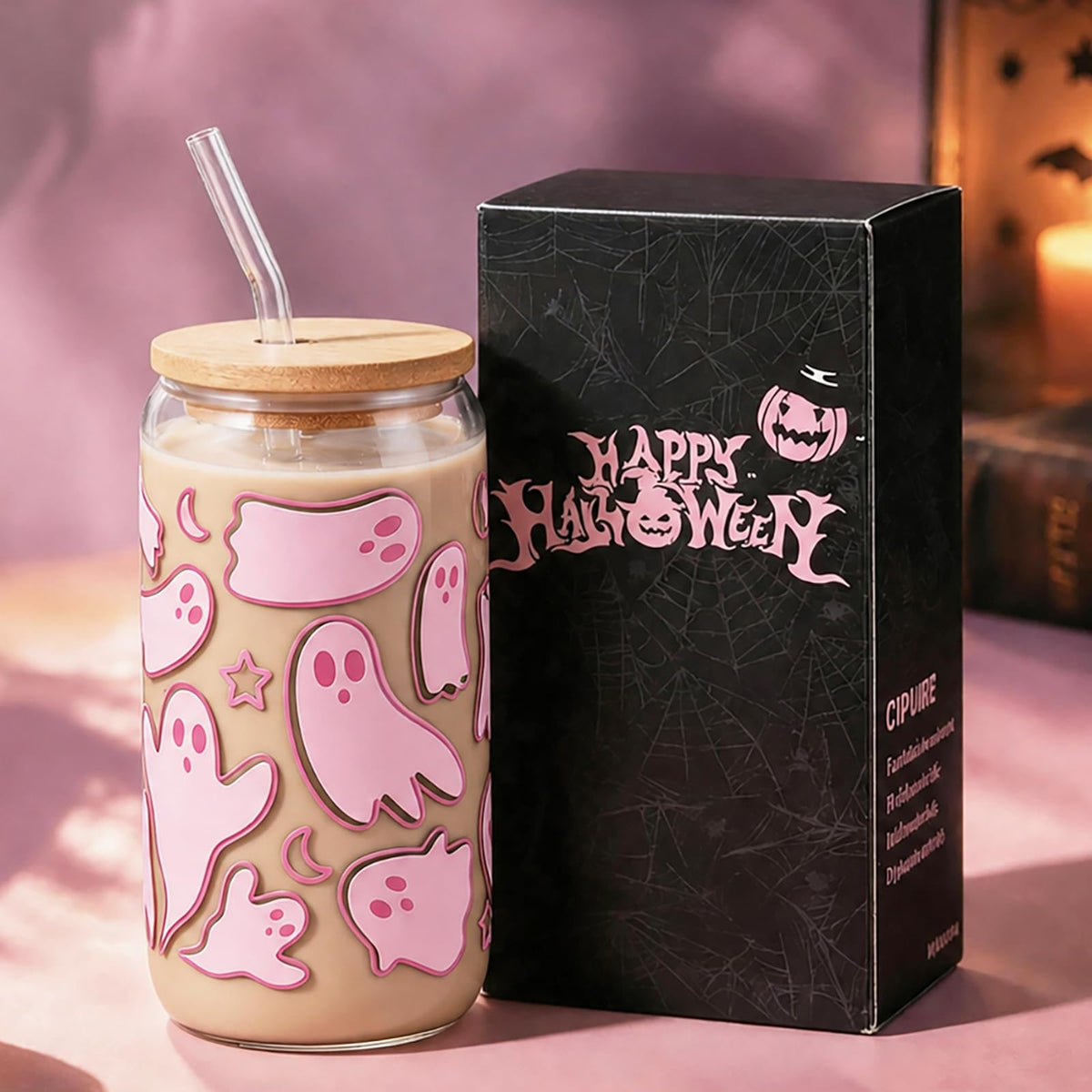 Floral Gifts for Women, Flower Glass Cup with Lid and Straw