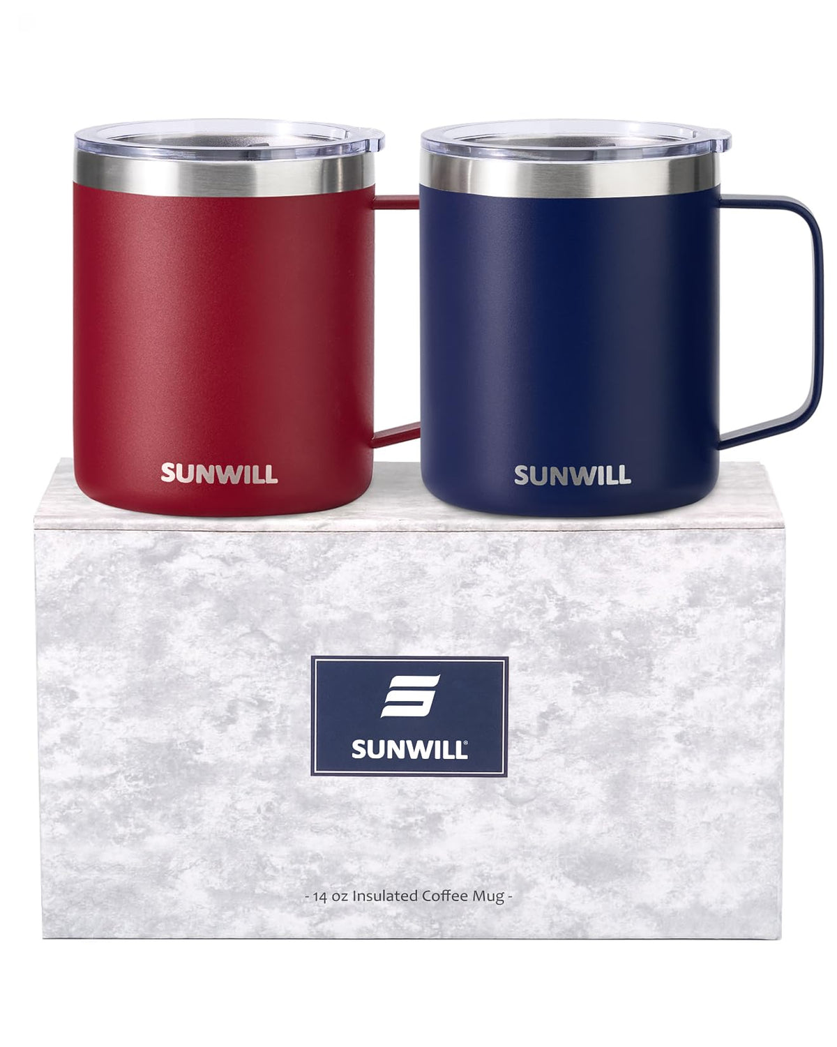 SUNWILL Insulated Coffee Mug, Stainless Steel 14 oz, Splash-Proof Lid