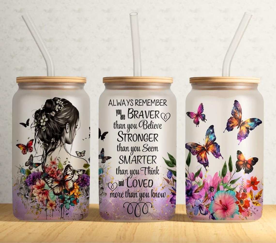 ABBSH Sublimation Glass Cups With Bamboo Lids And Straws 16OZ，Sublimation Beer Can Glass, Sublimation Frosted Glass Tumbler Blanks 12Pack