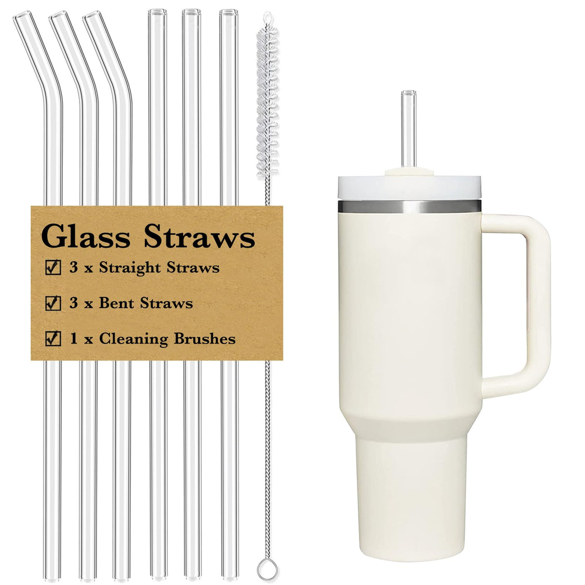 12" Glass Straw for Stanley 40 oz Cup Tumbler, Replacement Stanley Straw, 6 Pack Clear Glass Straw with Cleaning Brush, Reusable Stanley Cup Accesspries