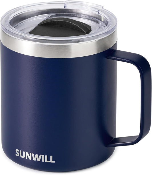 SUNWILL Insulated Coffee Mug, Stainless Steel 14 oz, Splash-Proof Lid