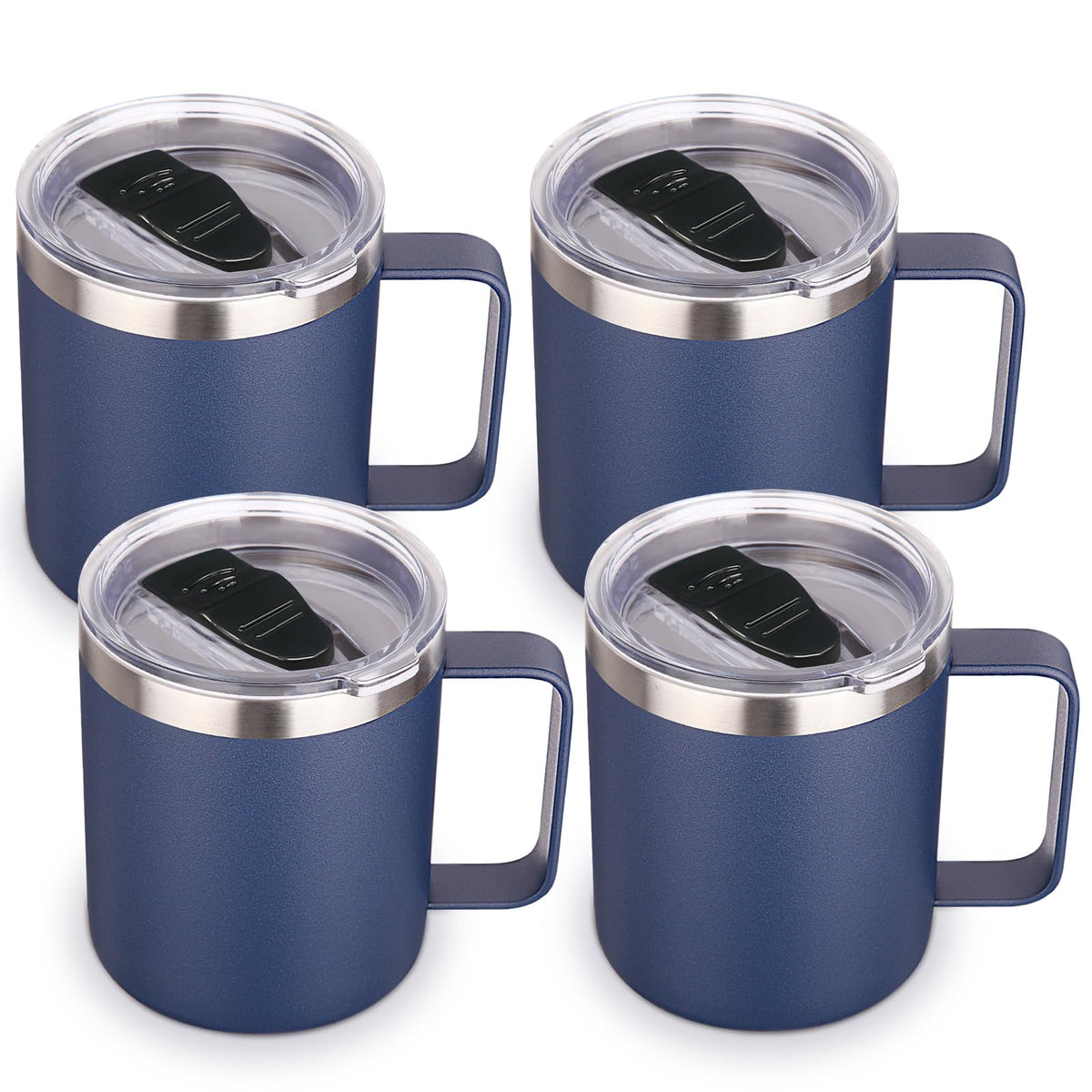 Volhoply 14oz Insulated Stainless Steel Coffee Mug with Lid Bulk 8 Pack,Double Wall Vacuum Travel Coffee Cup with Handle,Reusable Metal Cups Tumbler Cup, Camping Mugs,Ideal Gifts(Mix,8)