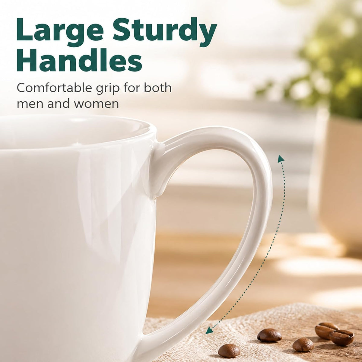White Porcelain Coffee Mugs Set of 6, 13 Ounce Coffee Cups with Handle, Ceramic Tea Mugs for Latte, Hot Tea, Cappuccino, Mocha, Cocoa, Mug Gift Set, Dishwasher and Microwave Safe