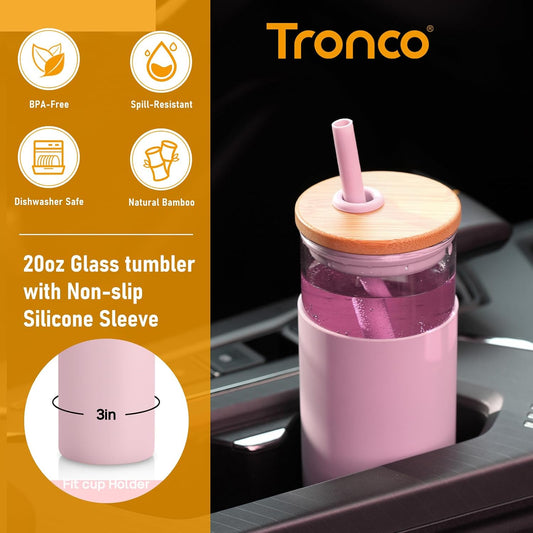 Tronco 20 oz Glass Tumbler with Lids and Straws, Reusable Iced Coffee Cups