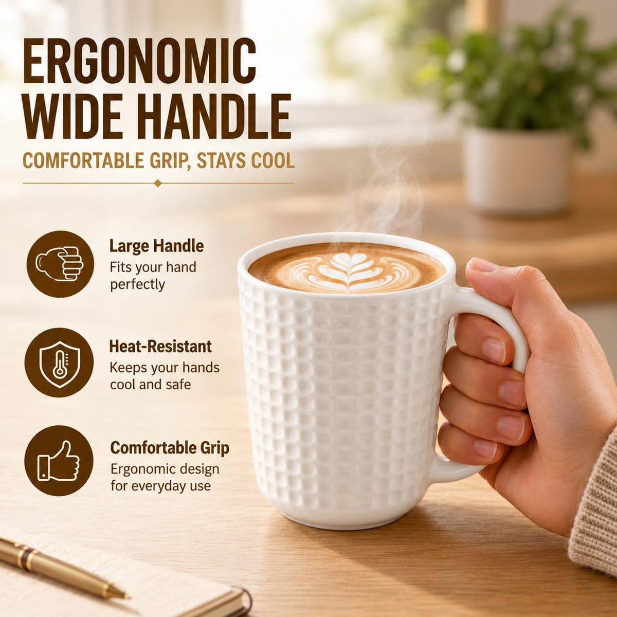 Large Coffee Mug, 20 oz White Coffee Mugs, Ceramic Coffee Cup with Handle