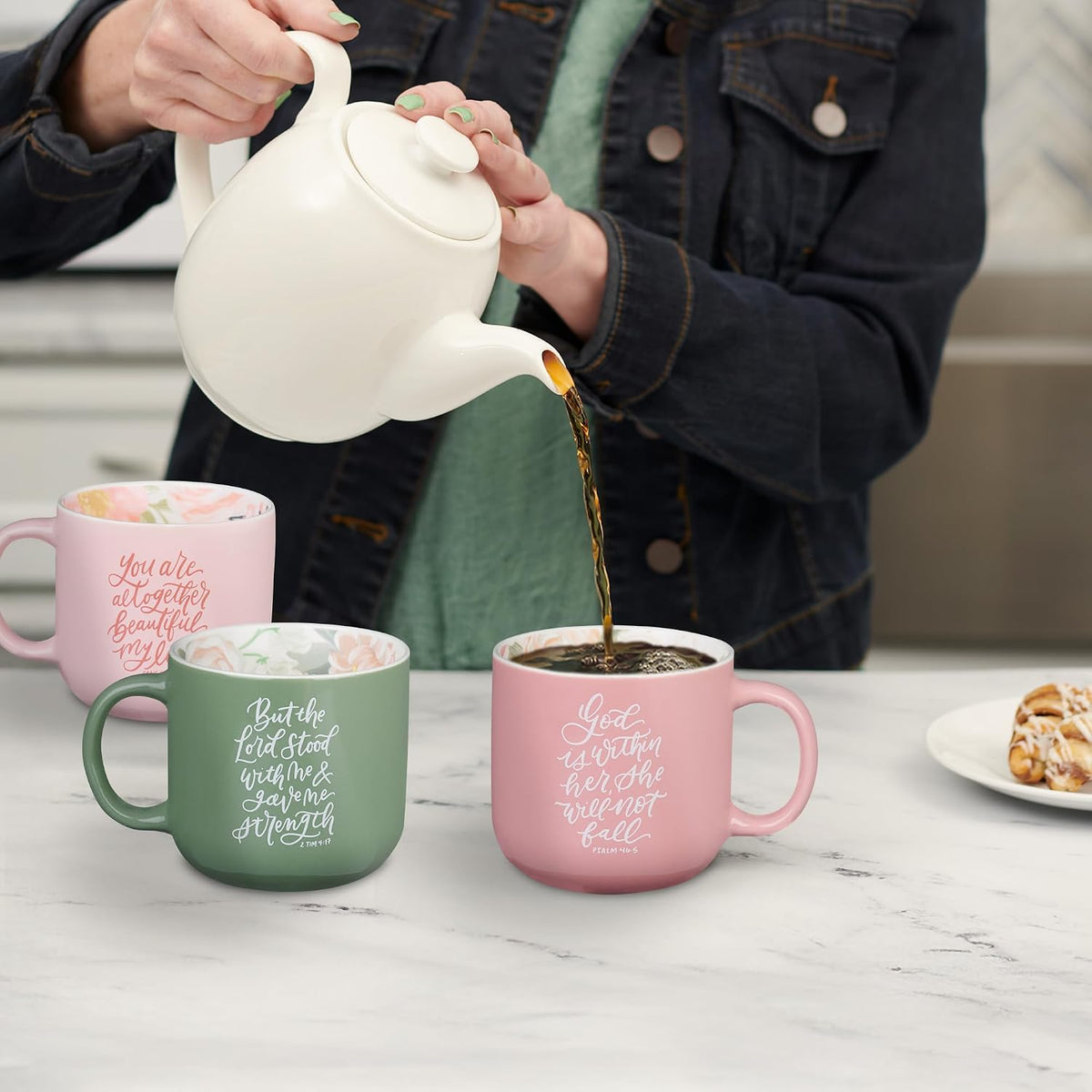 Christian Art Gifts Inspiring Ceramic Coffee Mug for Women: Lord Stood with Me Bible Verse, Microwave & Dishwasher Safe Novelty Cup, Sturdy Handle, Encouraging Gift for Women, Green Floral, 14 oz.