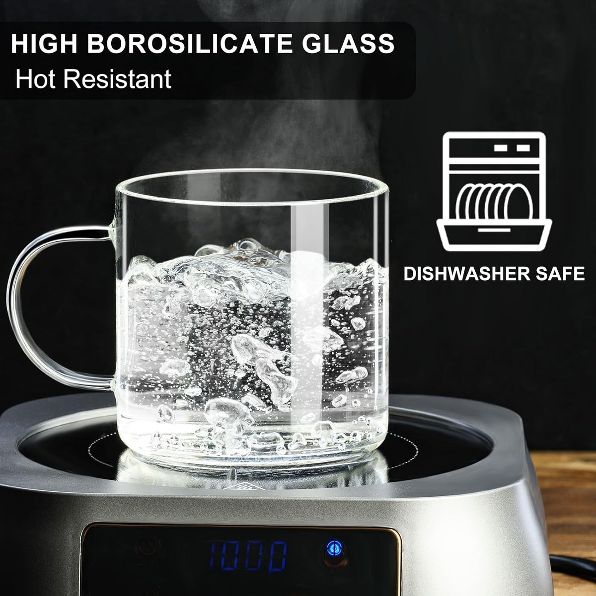 PARACITY Glass Mug Set of 2, 14.2 fl oz Clear Coffee Cups with Handles