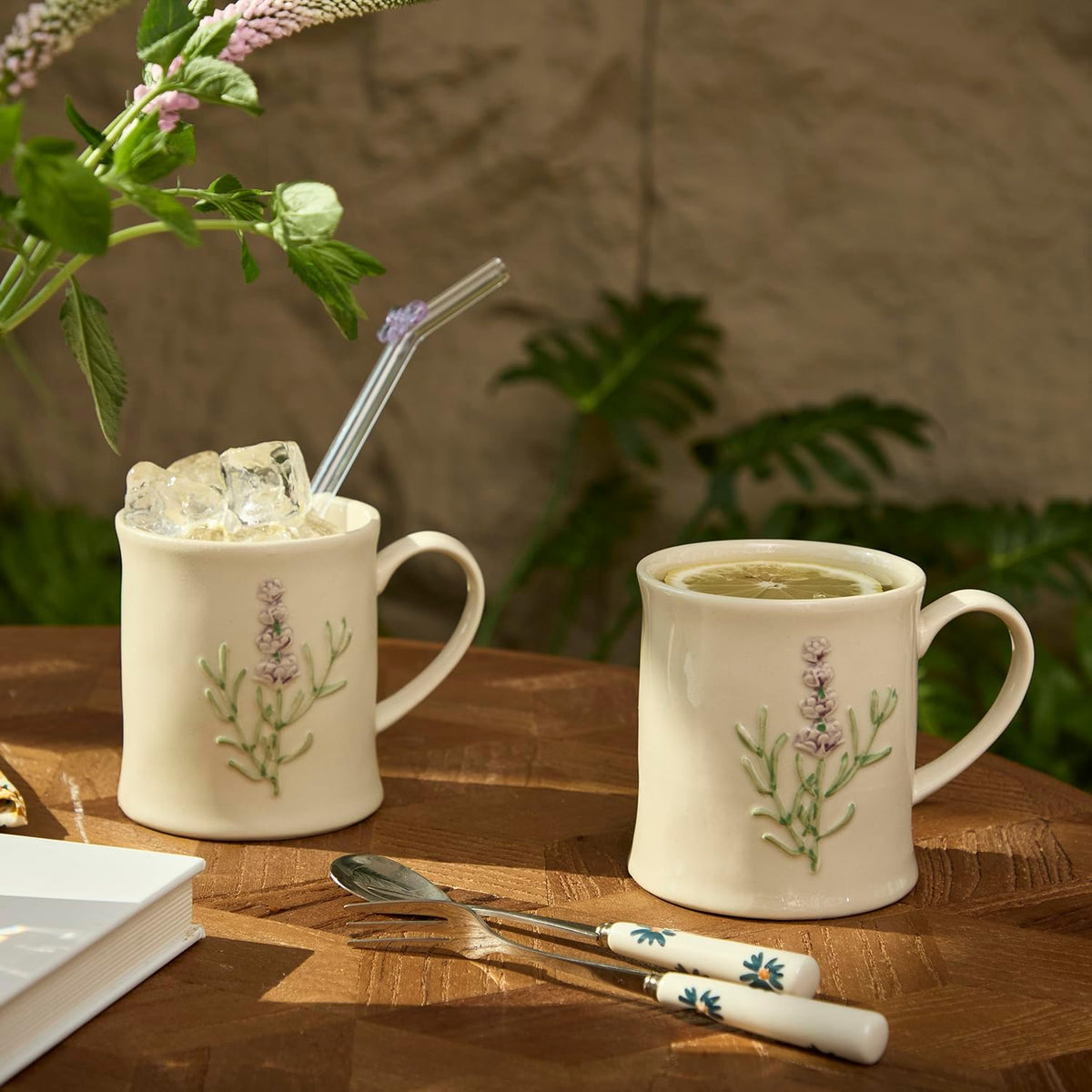 Artisanal Handcrafted Ceramic Mug with Sage Botanical Design - 10oz Off-White Stoneware Coffee Cup, Elegant Purple Sage Pattern, Dishwasher Safe, Comfort Grip Handle for Daily Use