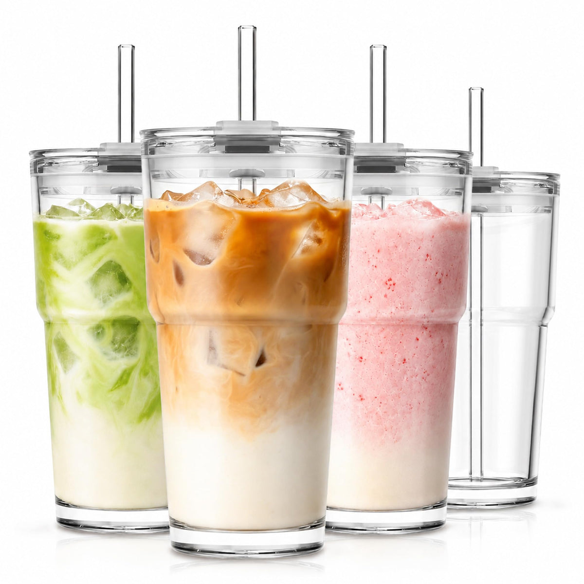 KEMORELA 20oz Crystal‑clear Iced Coffee Cups with Lids, Glass Cups Tumblers