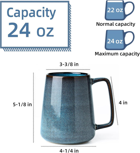 24 oz Large Ceramic Coffee mugs, Extra Large Cup, Big Handle (24 oz blue)